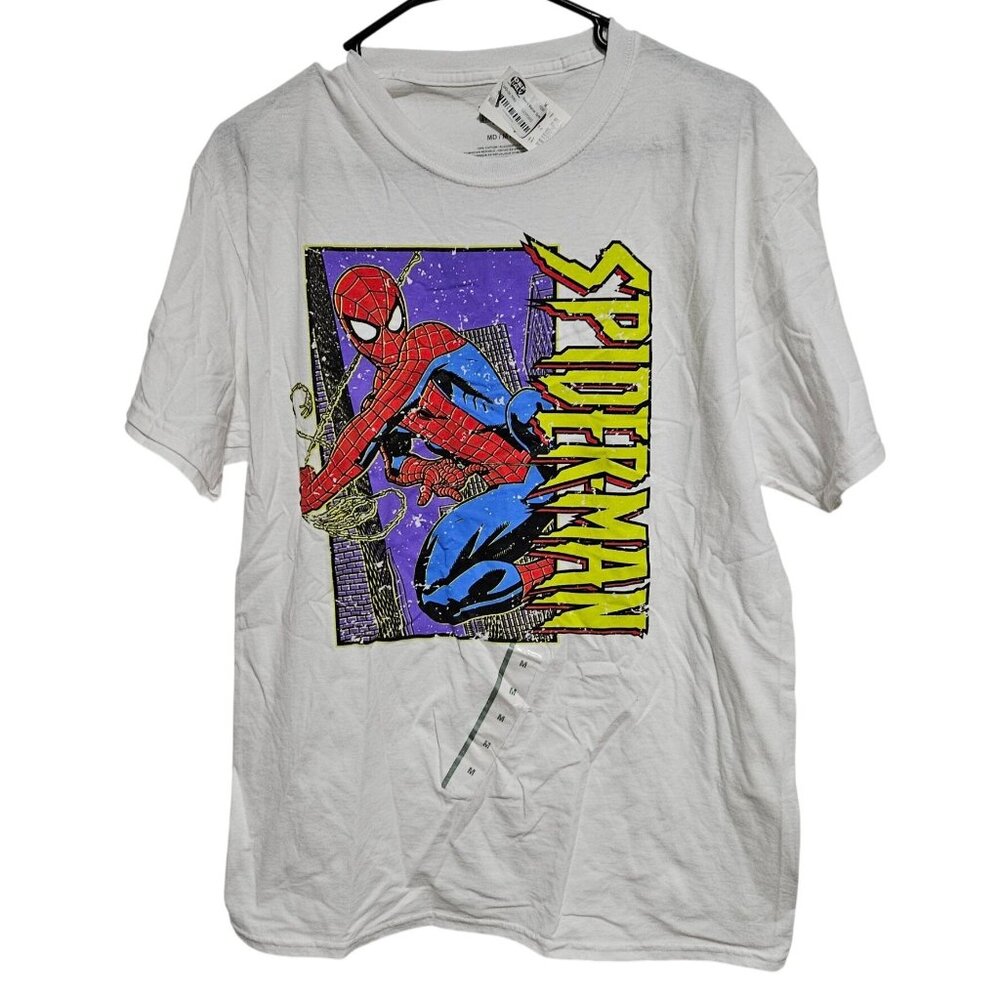 Marvel Comics Spider-Man Graphic T-Shirt Mens Size Medium White Short Sleeve